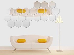 Acrylic Hexagon Wall Decor Sticker (Silver, 15x13c...