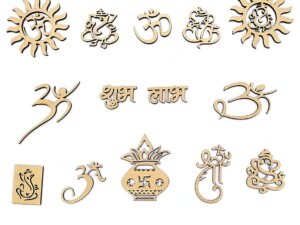 DIY Craft and Art Material Wood Laser Cut Symbols for Diwali (Set of 21, Brown)