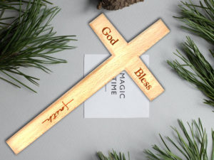 Wooden Engraved Faith Cross for Christmas Decorati...
