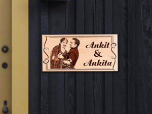 Engraved Door Photo Name Plate For Office/Home (12 x 6-inches ,Wood, Brown)