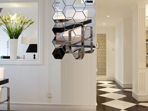 Acrylic Hexagon Wall Decor Sticker (Silver, 15x13c...