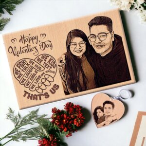 Personalized Wooden Engraved Photo Frame and Keych...