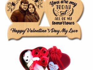 Valentine’s Day Combo of Teddy Box & Personalized Photo Frame (Double Heart)
