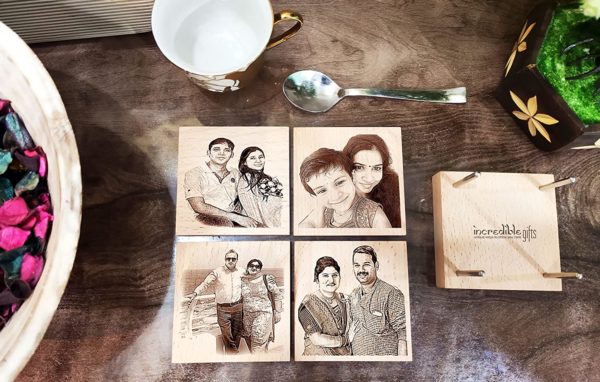 Personalized Wooden Photo Tea Cup Coasters Set