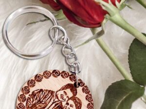 Wooden Engraved Personalized Round Photo Keychain