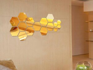 Hexagon Gold Shaped 3D Wall Decor Stickers for Hom...