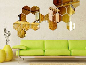 3D Hexagon Wall Decor Sticker (Gold, Medium) 20 Pi...