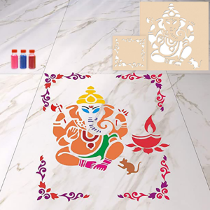 Ganesha with Corner – Rangoli Stencil Combo ...