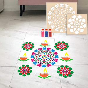 Flower with Border Rangoli Stencils with Six Rango...