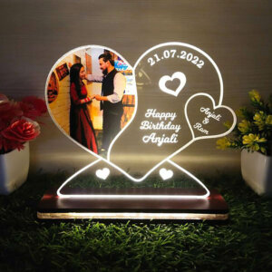 Personalized LED Heart Photo Lamp with Wood Light ...