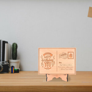 Wooden Engraved Postcard For Birthday With Wood St...