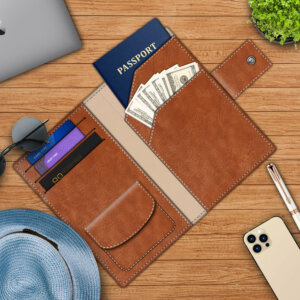 Tan Passport Holder for Men or Women Vegan Leather...