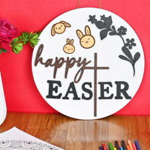 Happy Easter Sign Wooden Plate For Hanging Easter ...