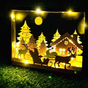 3D lighted Multi Layered Christmas Scene Shadow bo...