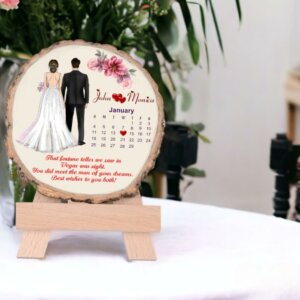 Personalized Slice Wood Wedding Calendar Couple Fr...
