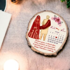 Personalized Slice Wood Wedding Calendar Couple Fr...