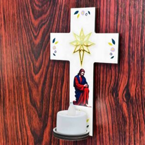 Printed Wooden Jesus Cross With LED Tea Light For ...