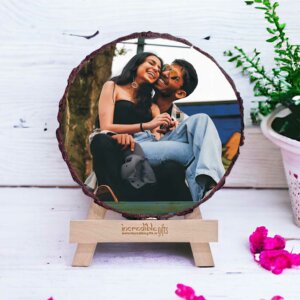 Customized Natural Wooden Slice Couple Photo Frame