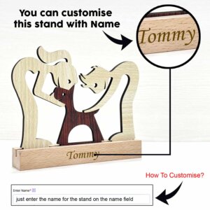 Girl & Boy with Puppy Decorative Wooden Sculp...