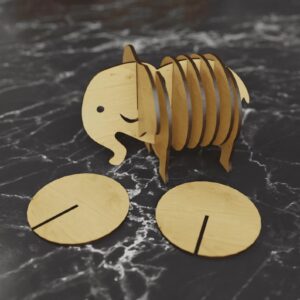 Stylish Elephant Design Coaster – Wooden Coa...