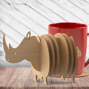 Premium Wooden Rhino Coaster Set of 5 – Eco-Frie...